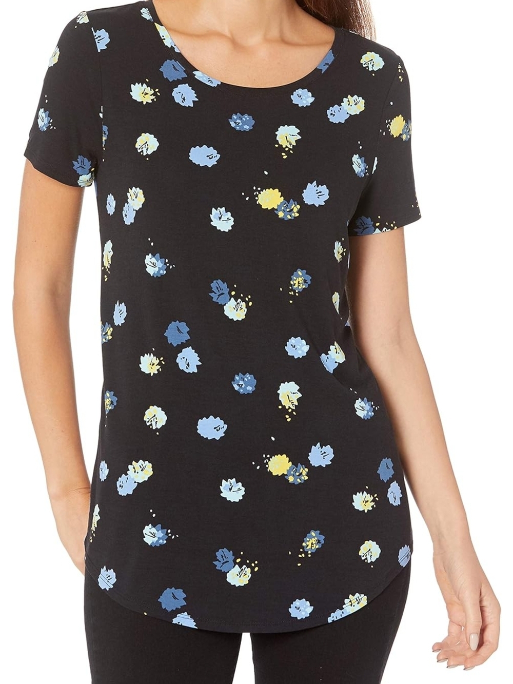 Black Floral Tee & Royal Blue Layering Tee - Blue/Yellow Floral